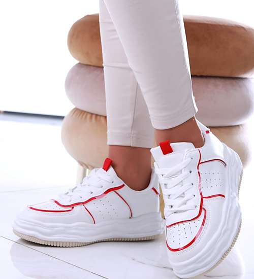 Białe damskie buty sportowe na niskiej platformie /B6-3 13665 S297/
