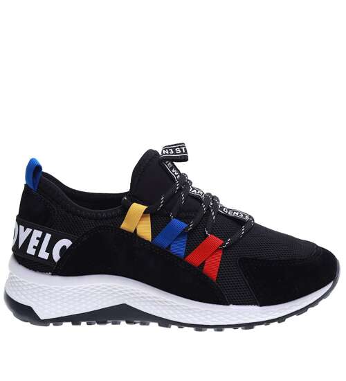 Czarne wsuwane buty sportowe z kolorowymi dodatkami /G6-3 15806 T292/
