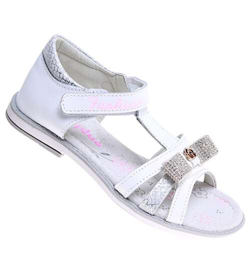 Białe sandały dziewczęce na rzep /F3-2 16020  T186/
