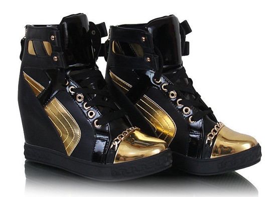 Czarne botki sneakersy złote wstawki /D5-3 W275 Sel4336/
