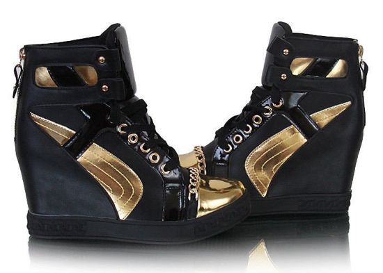 Czarne botki sneakersy złote wstawki /D5-3 W275 Sel4336/