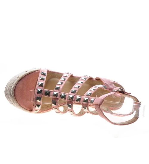 Różowe sandały damskie na koturnie i platformie /G12-2 4466 S270/