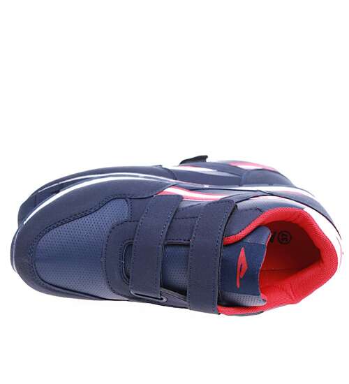 Sportowe granatowo czerwone buty chłopięce na rzepy /D5-1 15930 T485/