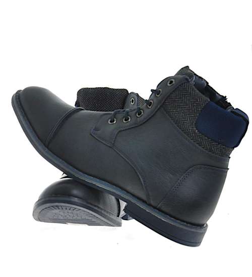 Ocieplane męskie buty z wysoką cholewką Granatowe /B6-3 10284 S428/