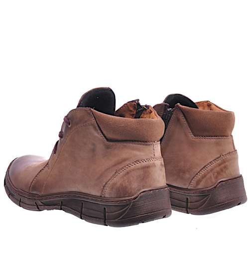 Skórzane buty męskie z ociepleniem Beżowe /H4 12918 S154/