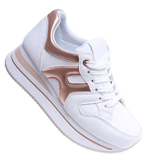 Białe damskie buty sportowe sneakersy na koturnie /B5-2 14773 T383/