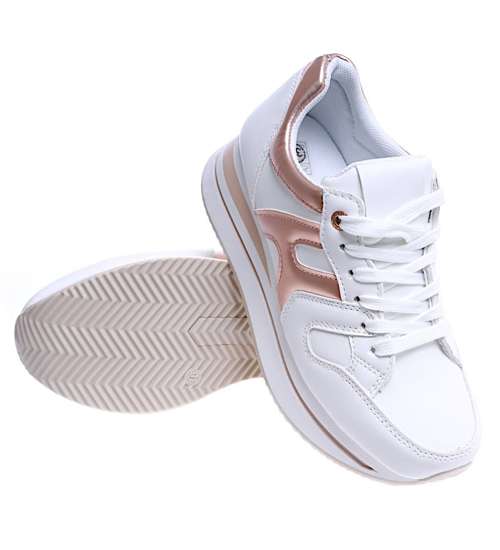 Białe damskie buty sportowe sneakersy na koturnie /B5-2 14773 T383/