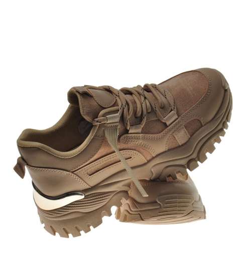 Beżowe trampki sneakersy na platformie /C7-2 9350 S600/ 