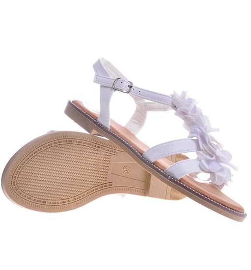 Białe sandały damskie z kwiatami /G2-2 10557 S292/