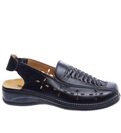 Ażurowe czarne sandały z paskiem /A4-2 14408  T016/