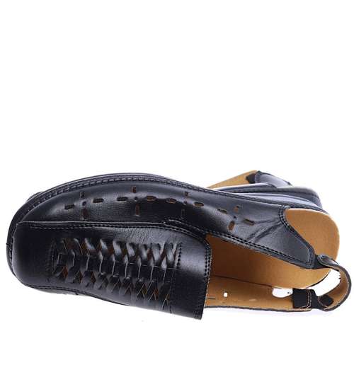 Ażurowe czarne sandały z paskiem /A4-2 14408  T016/