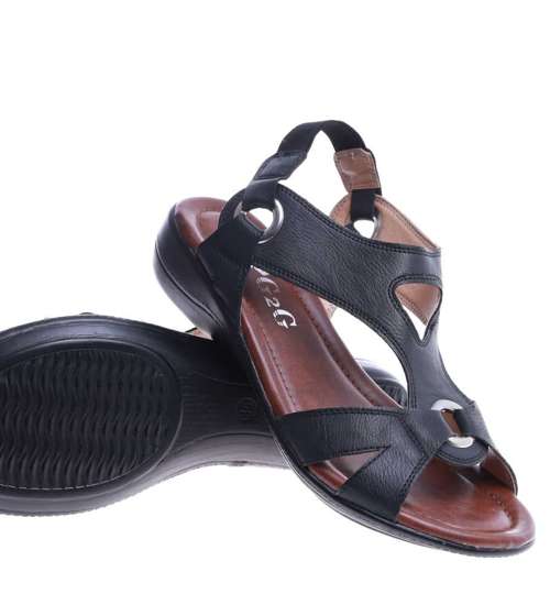 Czarne wsuwane sandały damskie /F7-2 14476 T272/