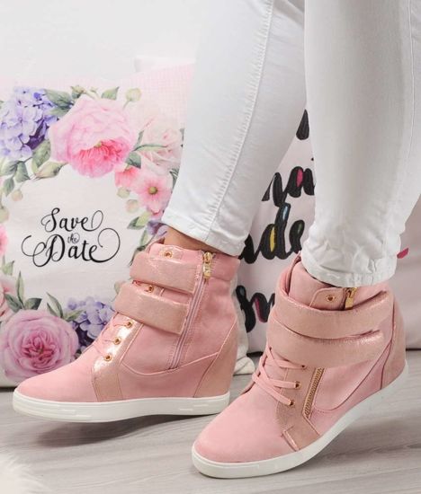 Różowe sneakersy damskie na koturnie /D9-3 Ae185 T6/