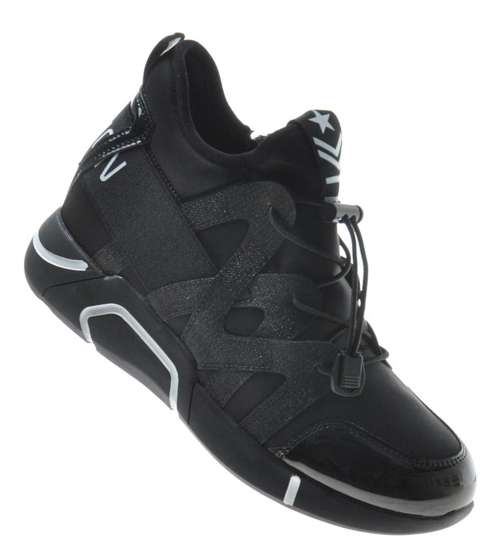 Modne damskie trampki sneakersy na koturnie Czarne /E8-2 7640 S797/