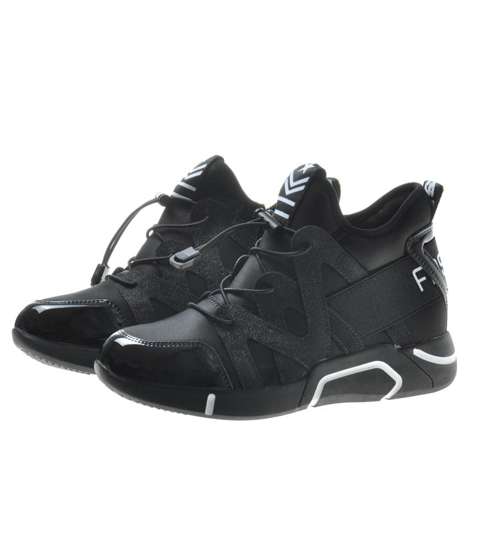 Modne damskie trampki sneakersy na koturnie Czarne /E8-2 7640 S797/