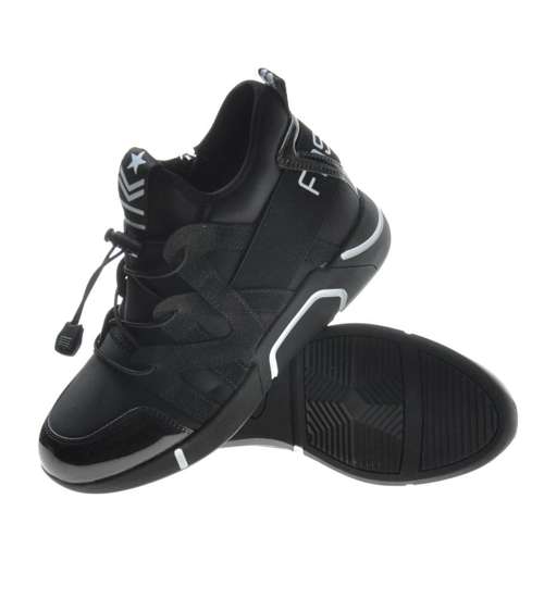 Modne damskie trampki sneakersy na koturnie Czarne /E8-2 7640 S797/