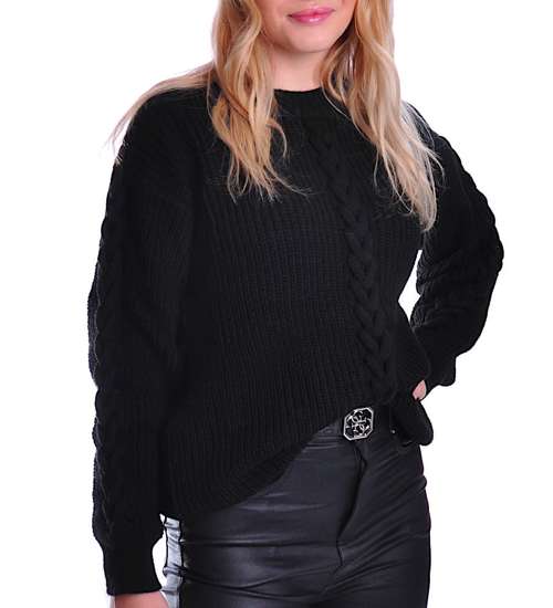 Gruby czarny sweter damski z warkoczem /G11-1 UB421 U1391/