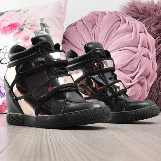 Czarne trampki damskie- Sneakersy na koturnie /E10-3 2267 S295/