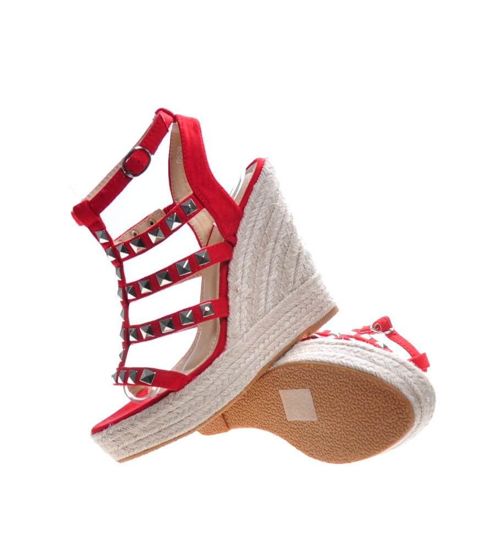 Czerwone sandały damskie na koturnie i platformie /X2-3 4466 S270/