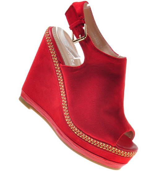 Wyszczuplające sandały na koturnie i platformie Czerwone /B6-3 8764 S203/