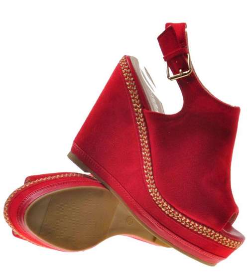 Wyszczuplające sandały na koturnie i platformie Czerwone /B6-3 8764 S203/