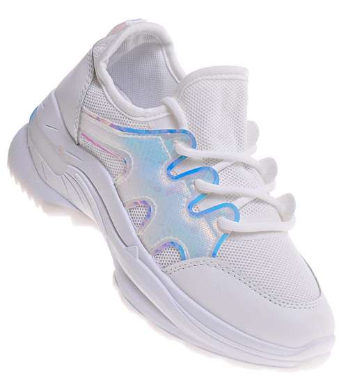 Sportowe buty z holograficznymi wstawkami Białe /C1-3 10681 W296/