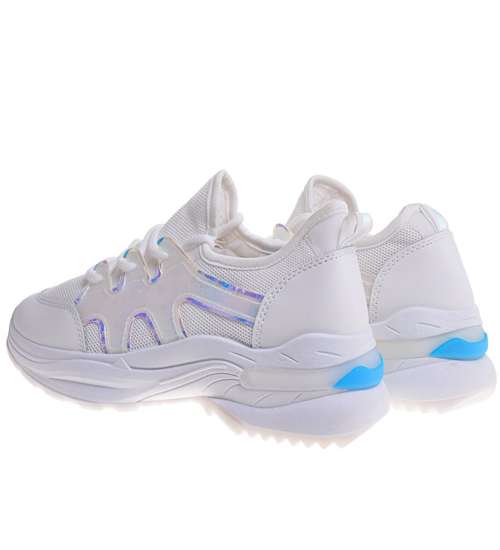 Sportowe buty z holograficznymi wstawkami Białe /C1-3 10681 W296/