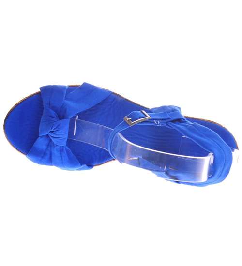 Niebieskie sandały damskie na koturnie /E10-1 11689 T271/