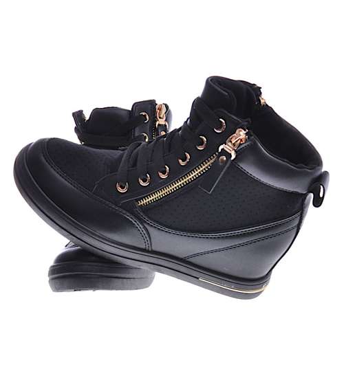 Czarne sneakersy damskie na koturnie /E7-3 12817 T690/