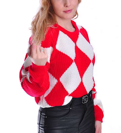 Gruby czerwono biały sweter damski /A6-1 UB434 U1391/