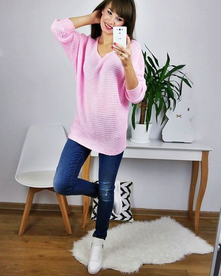 Śliczny sweterek, bluzka /F10-1 Cx93 S126/ Różowy