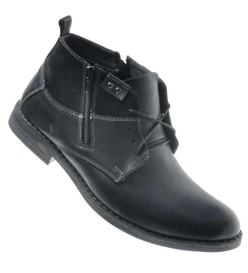 Wyprzedaż- Zimowe męskie buty sztyblety ze skóry naturalnej Czarne /G4-2 7696 R724/