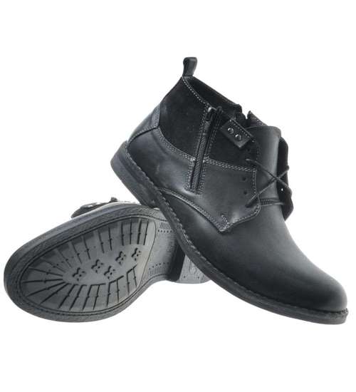 Wyprzedaż- Zimowe męskie buty sztyblety ze skóry naturalnej Czarne /G4-2 7696 R724/
