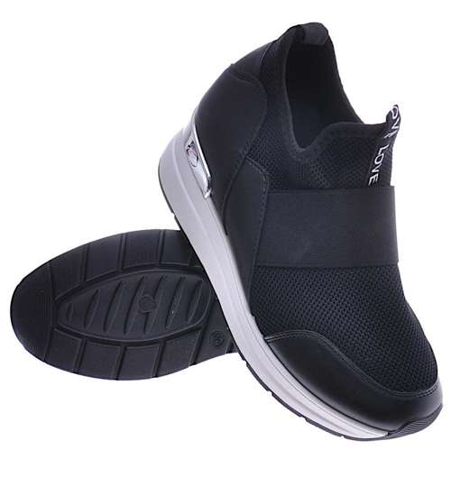 Czarne trampki sneakersy na koturnie /G1-3 11284 T396/