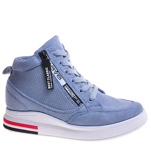 Niebieskie sneakersy damskie na ukrytym koturnie /E9-2 10783 T507/