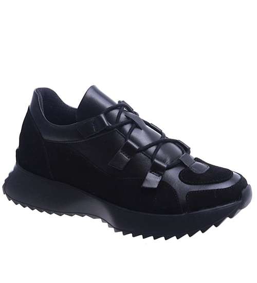 Czarne skórzane damskie buty sportowe /G12-2 13604 N197/