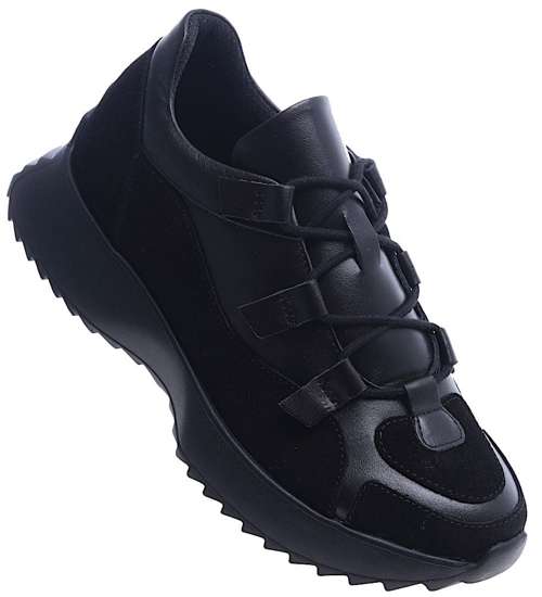 Czarne skórzane damskie buty sportowe /G12-2 13604 N197/