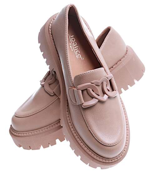 Wiosenne loafersy damskie półbuty na platformie Khaki /E2-3 15477 T326/