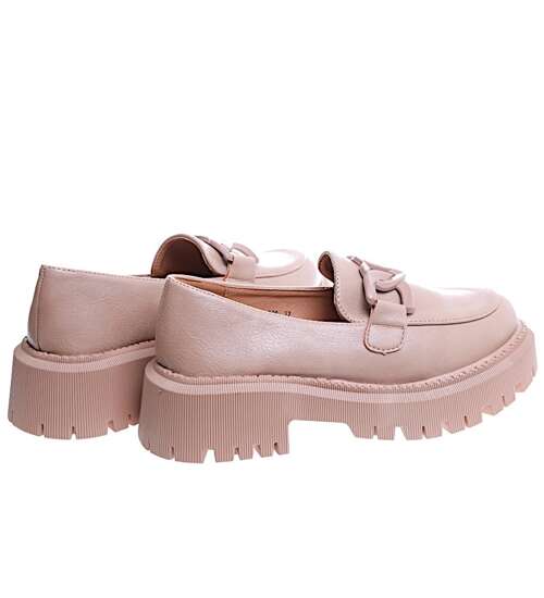 Wiosenne loafersy damskie półbuty na platformie Khaki /E2-3 15477 T326/