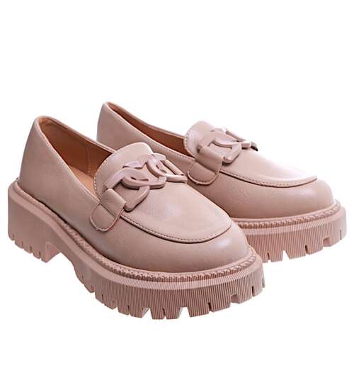 Wiosenne loafersy damskie półbuty na platformie Khaki /E2-3 15477 T326/