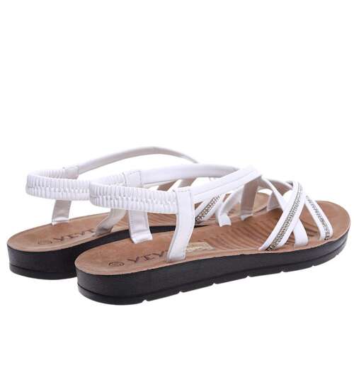 Białe damskie sandały na płaskim obcasie /B8-2 16259 T246/