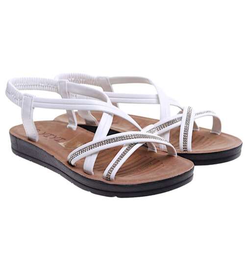 Białe damskie sandały na płaskim obcasie /B8-2 16259 T246/