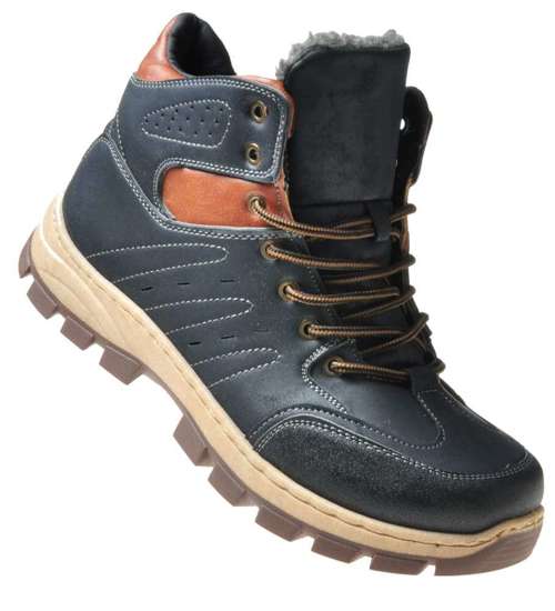 Wysokie buty trekkingowe męskie Navy-Brown /X3-5 6693 S598/