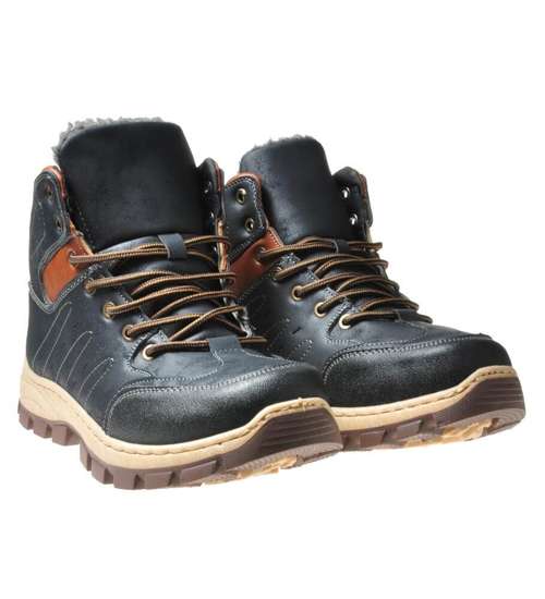 Wysokie buty trekkingowe męskie Navy-Brown /X3-5 6693 S598/