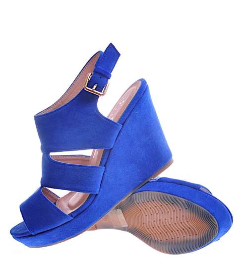 Niebieskie sandały damskie na koturnie /D5-3 11906  T396/