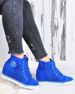 Zamszowe sneakersy z ażurową cholewką LT BLUE /D7-3 3766 S197/