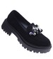 Wsuwane czarne loafersy damskie z kamieniami /E3-3 14644 T640/