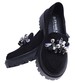 Wsuwane czarne loafersy damskie z kamieniami /E3-3 14644 T640/