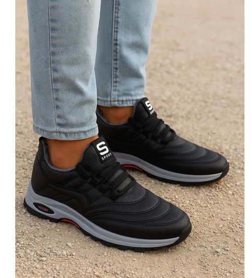 Czarne buty chłopięce sportowe z ociepleniem /E6-2 18166 T336/