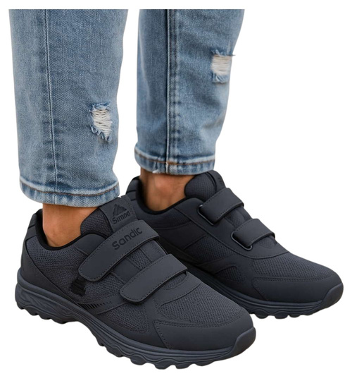 Szare męskie buty sportowe na rzepy Sandic Duże rozmiary /G5-1 18117 T678/